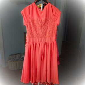 Mikarose Peach Orange Lace Midi Dress Women L